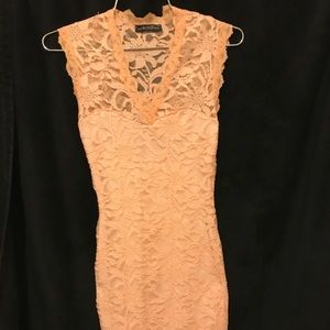 Laced light coral midlength dress